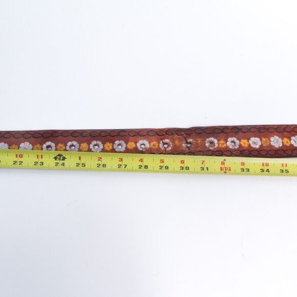 Cesar Ugarte Vintage Boho Western Painted Flower Hand Tooled Leather Belt, 30\